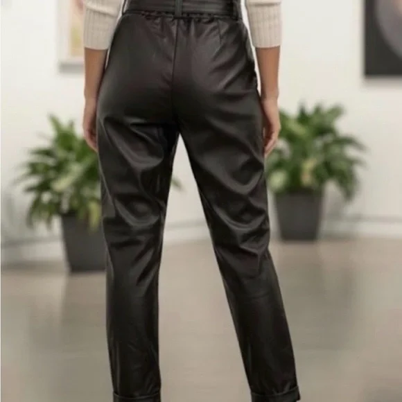 Francesca's Collections - Mi Ami Black Tie-Waist Faux Leather Trousers - Picture 2 of 7